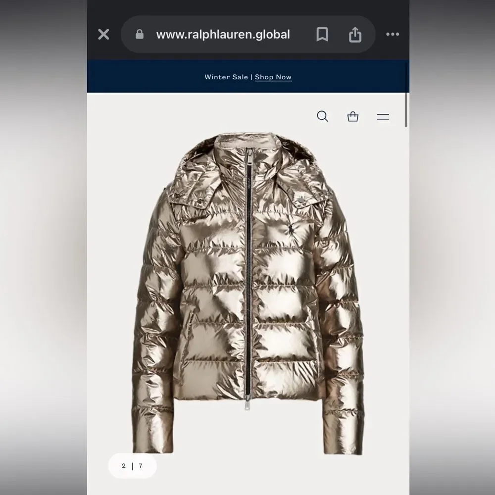 Polo Ralph Lauren Gold Metallic Down Jacket